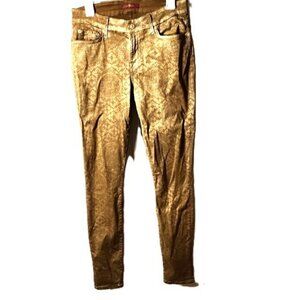 7 For All Mankind Metallic Gold Artisan Tile Boho Skinny Stretchy Jeans Sz 29